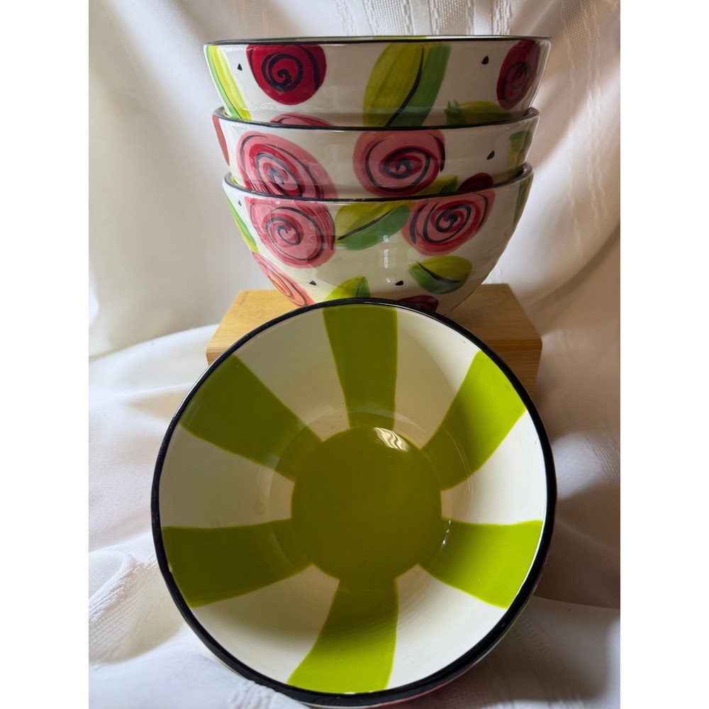 Mary Rose Young Rose Cereal Bowls Set of 4 Pink Green Floral 6" Hausenware